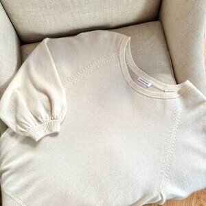 Unsubscribed Everyday-Weight Cashmere 3/4 Puff Sleeve Sweater – Cream